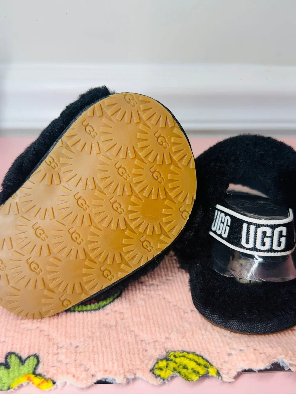 UGG Baby Black Fuzzy Slippers Size 2/3